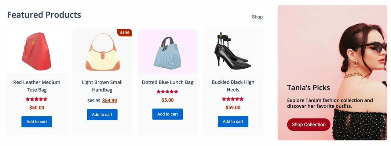 Homepage Product Sections